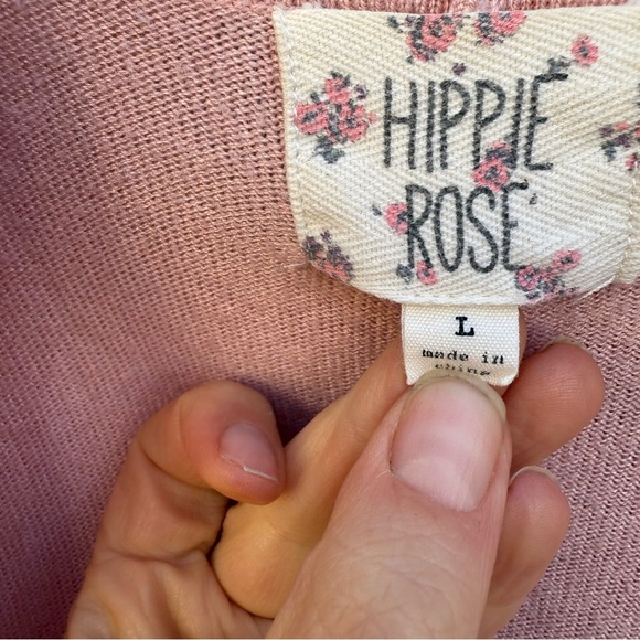 HIPPIE ROSE Women’s Pink Open Front Cardigan Sweater 3/4 Sleeve Pockets Large - Picture 3 of 9